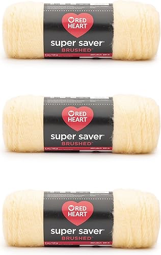Red Heart - Ovillo cepillado Super Saver de color mantequilla batida, paquete de 3 unidades de 5 onzas, acrílico, mediano número 4 (lana peinada),
