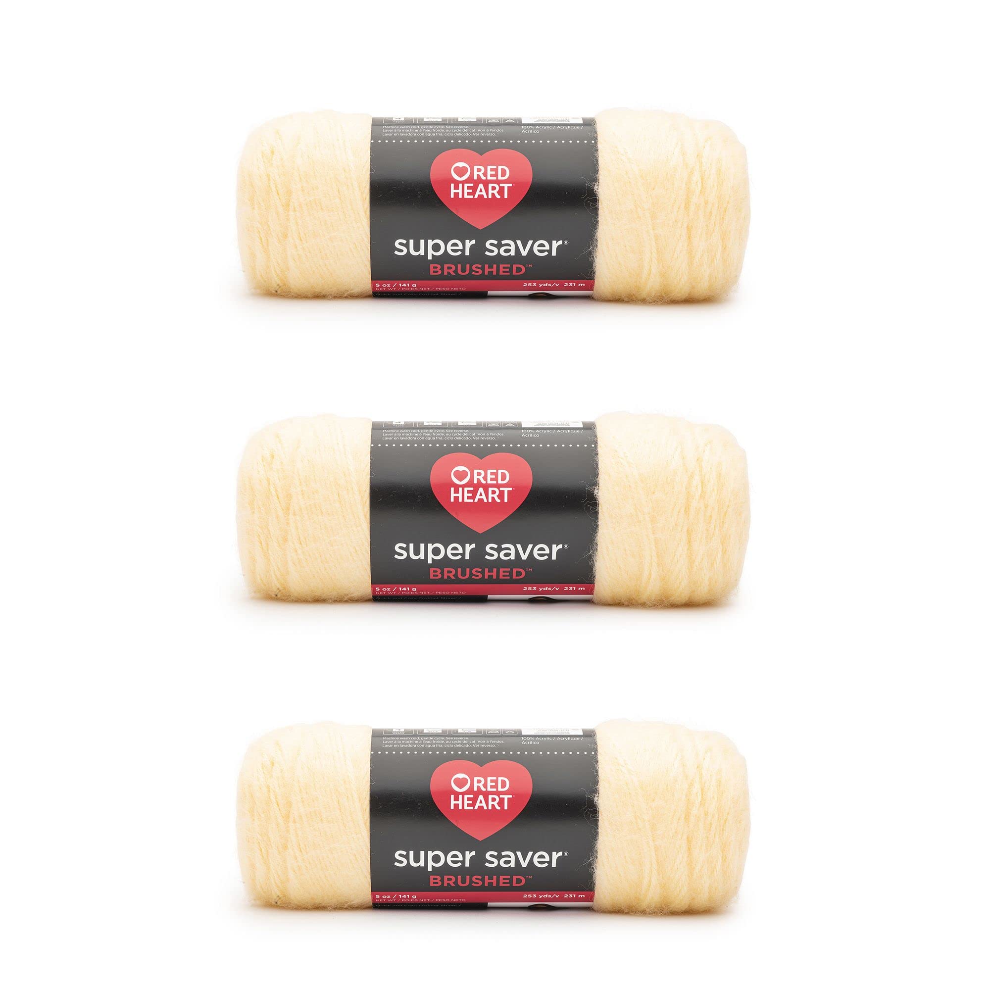 Red Heart Super Saver Brushed Pack of 3 - Whipped Butter, 5 oz