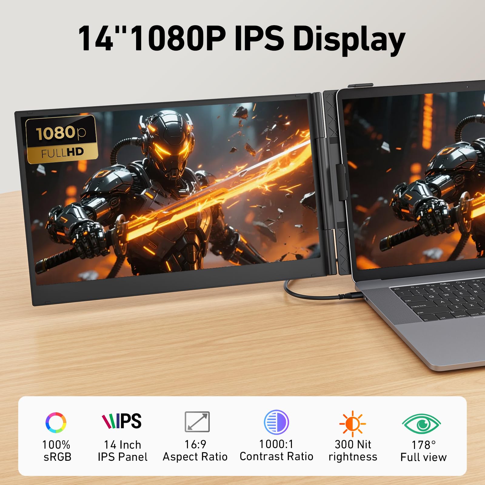 14.1'' Triple Laptop Screen Extender, 2.2lbs Ultra-Light Portable Monitor view 4