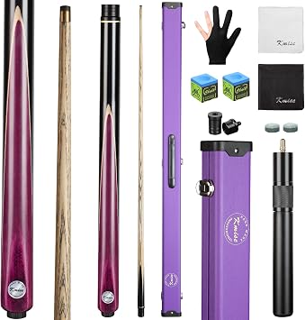 Kmise 57" 3/4 Jointed Snooker Billiard Pool Cue Handcrafted 9.5MM Tip Ash Wood Cue 1921oz with Telescopic Aluminium Extension & Billiard Cue Case | Chalk Accessories Snooker Cue Set