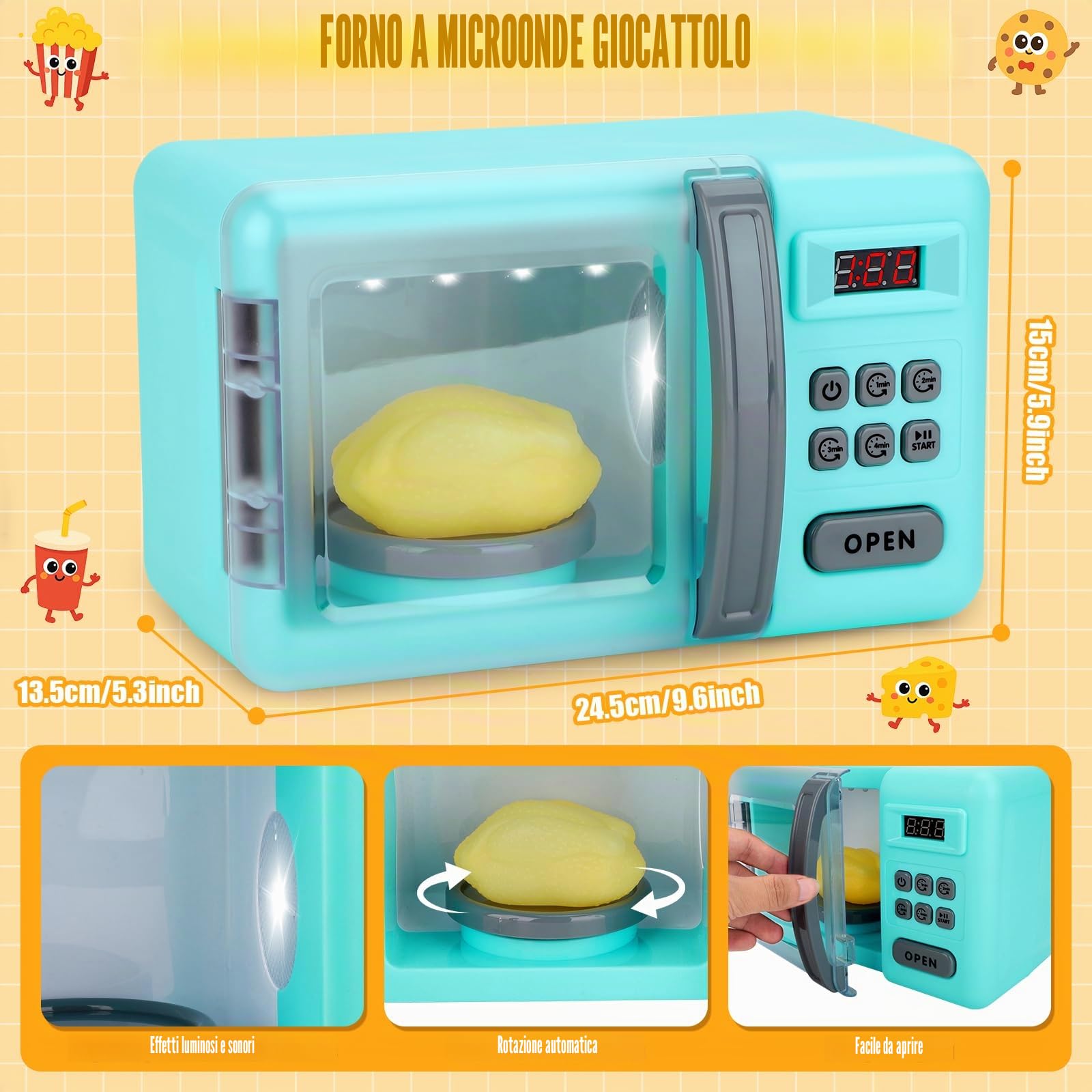 deAO Microonde Forno Toy Cooking Play Kit con Luce Realistica, Sound & Play Fake Foods, Kids Cooking Set, Forno Gioco Di Ruolo con Pollo Arrosto