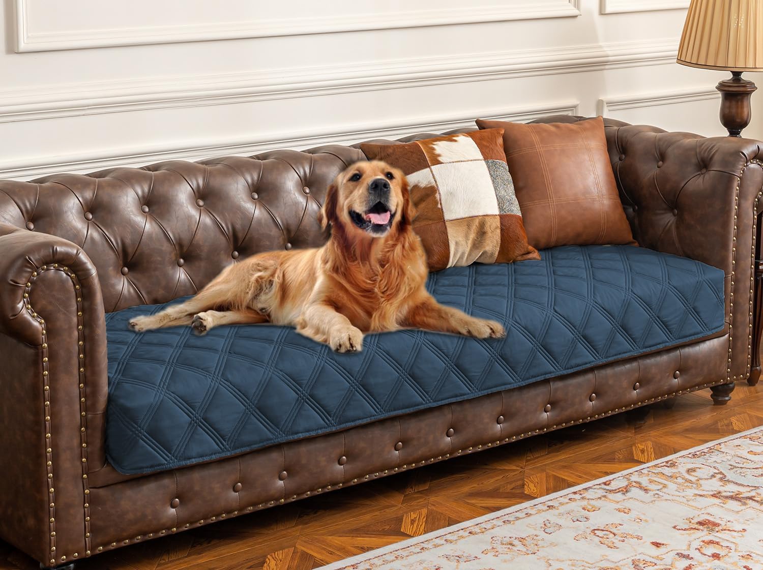 Ameritex Waterproof Dog Bed Cover Pet Blanket with Anti-Slip Back for Furniture Bed Couch Sofa 30x90 Inch (Pack of 1) Navyblue