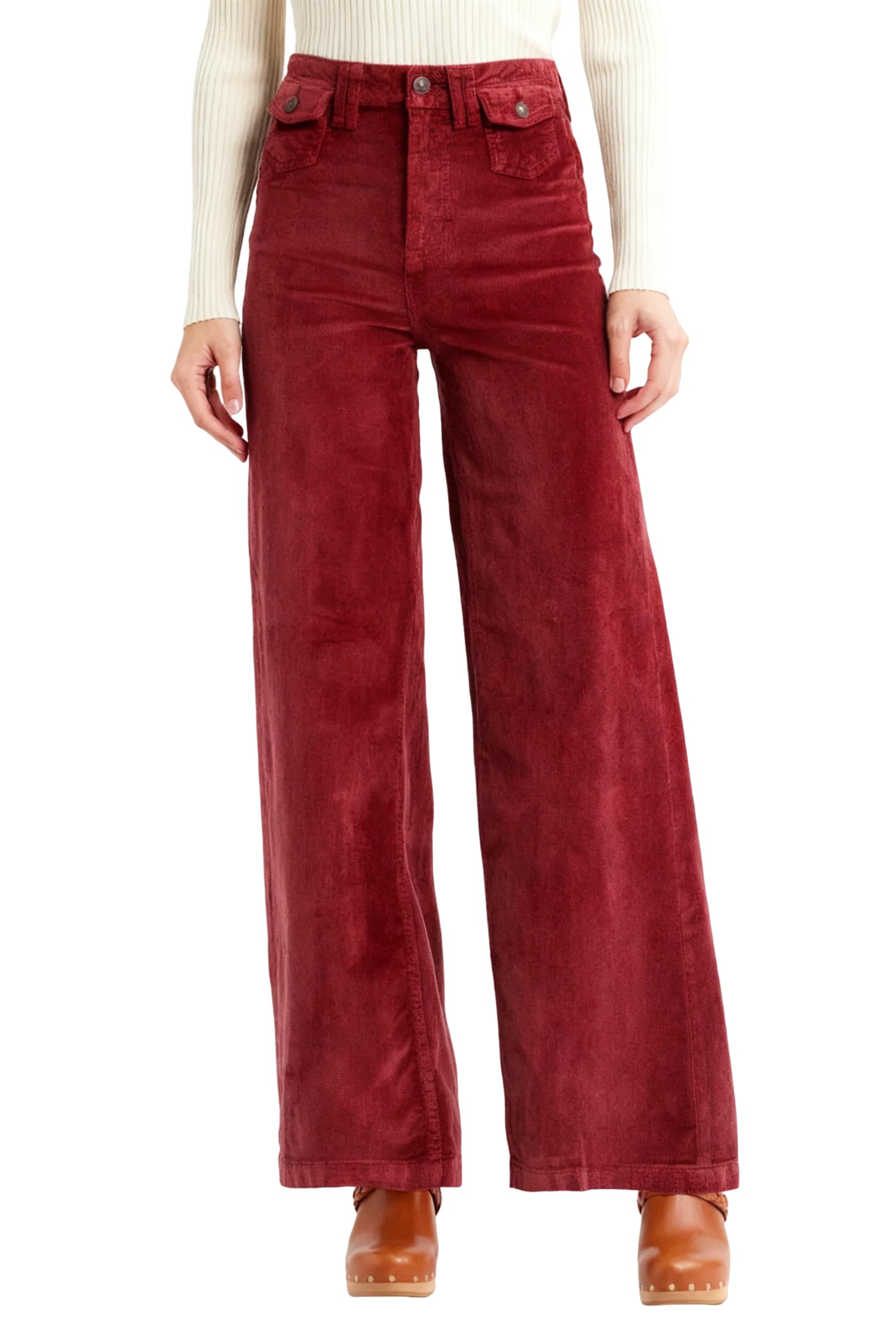 ZAFUL Womens Corduroy Pants High Rise Wide Leg Straight Trousers Office Casual Baggy Loose Palazzo Pants with Pockets