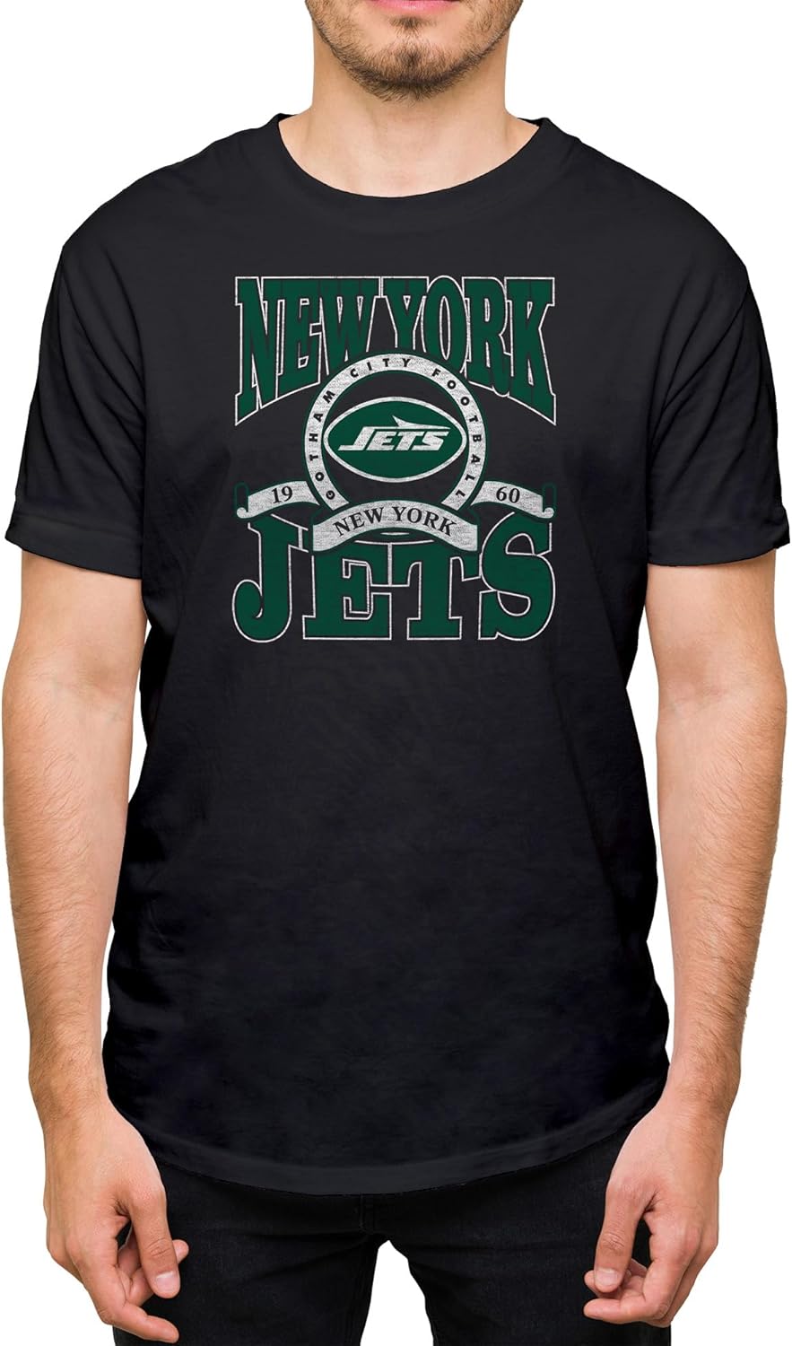 Hybrid Sports NFL - New York Jets - Stacked Banner Circle - Men's and Women's Short Sleeve T-Shirt - Size Small - New York Jets - Black