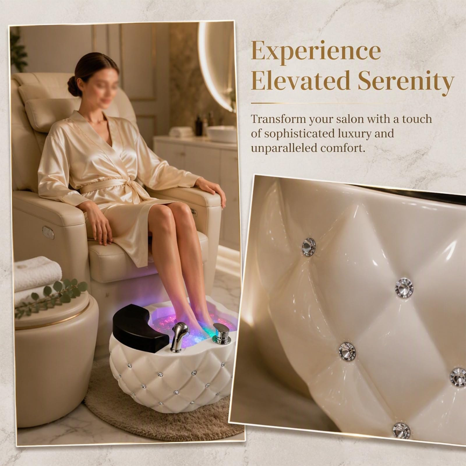 Pediluvio Spa for Pedicure, Design Senza Tubi con Luce LED Colorata | Aspetto In Rilievo Con Diamante Acrilico, Design Del Funzionamento Pulsante Touch Control(White)
