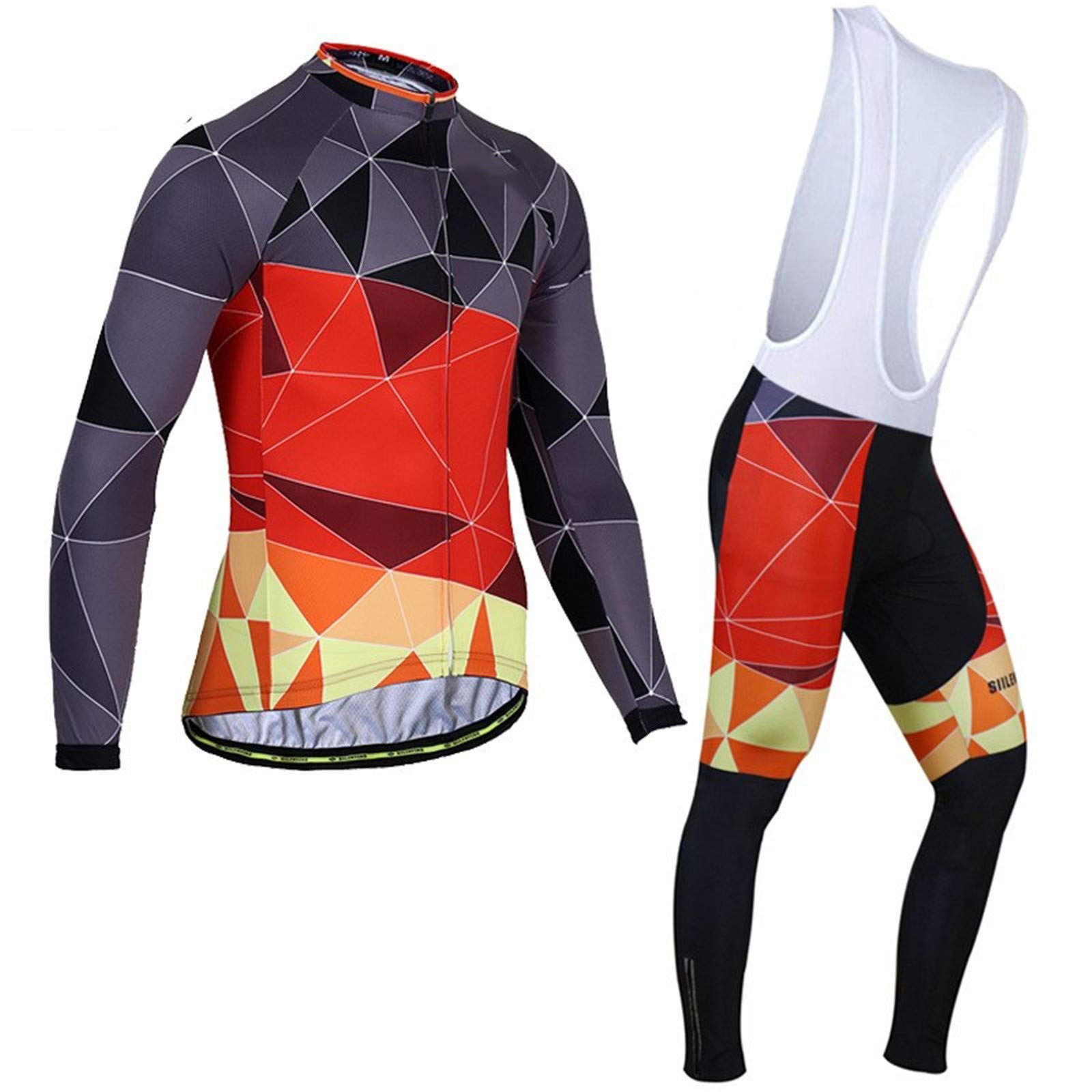 Męski strój rowerowy z długim rękawem odzież sportowa wiatroszczelna odzież rowerowa zestaw z termoaktywną koszulką polarową + spodnie wyściełane 3D (18, XS)