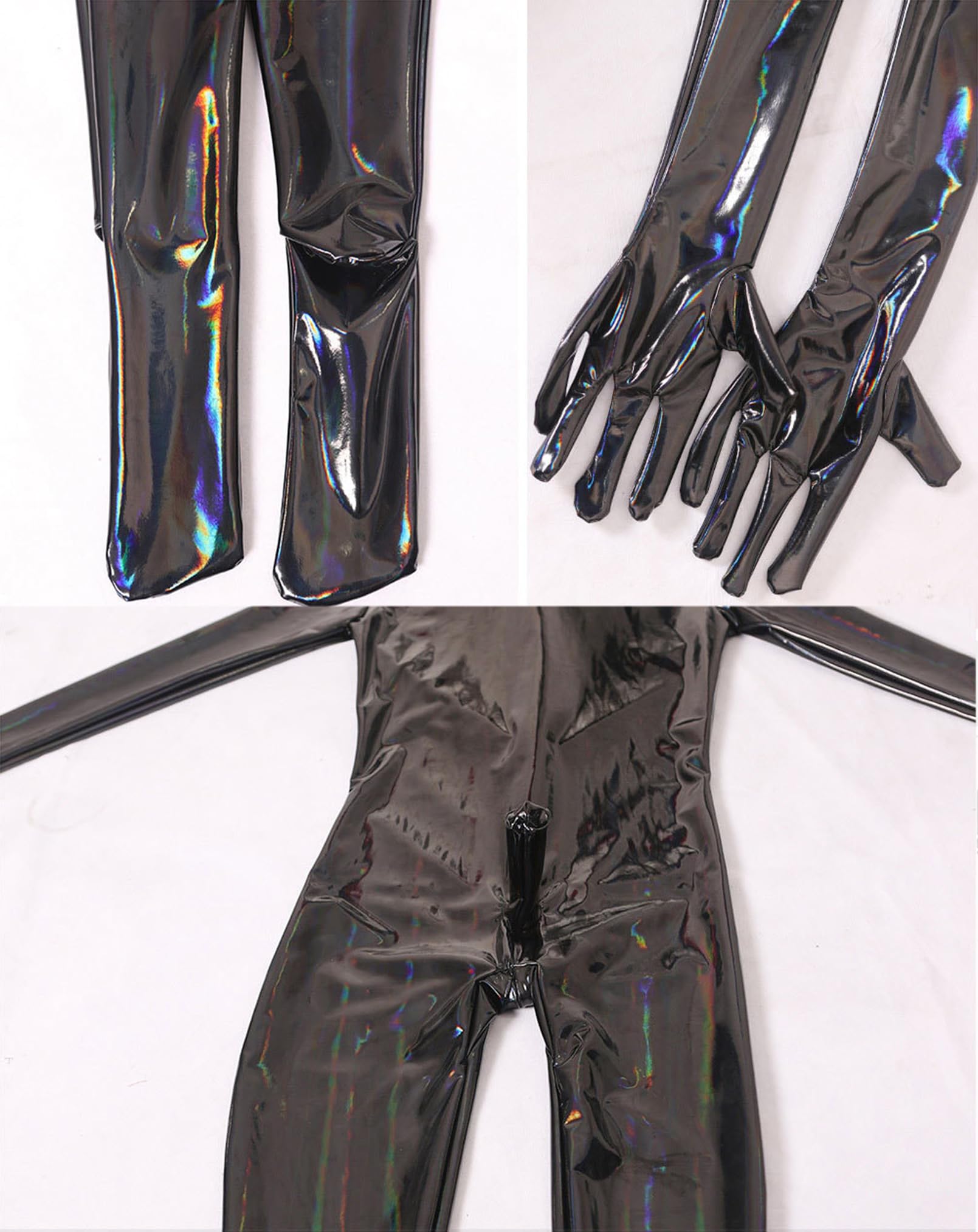 Genérico Negro,4XL, Hombres Sexy Espejo Amoniaco De Látex Todo Incluido Traje De Gato Cremallera Alta Elasticidad Ajustado Mono Club Nocturno DS Juego De Roles Escenario Ropa