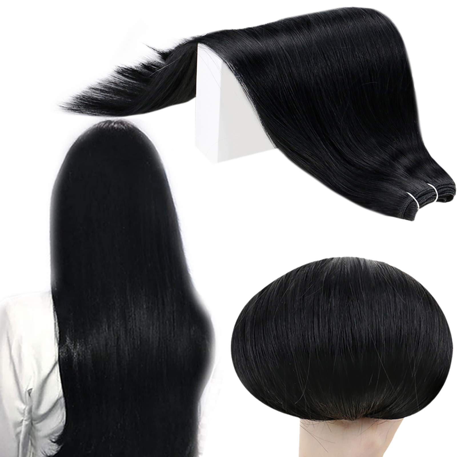 RUNATURE Human Hair Weave Bundles 20 Inch 100g Colour 1 Jet Black Extension Hair Sew in Hair Extensions Real Human Hair Weave Hair Extensions Hair Long Hair Extensions