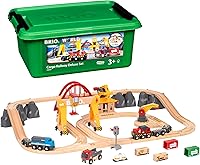 BRIO World Cargo Railway Deluxe Set - 54-Piece Wooden Train Set with Battery Engine, 3 Cranes, Bridge, Truck - Ages 3+ Compatible & FSC Wood