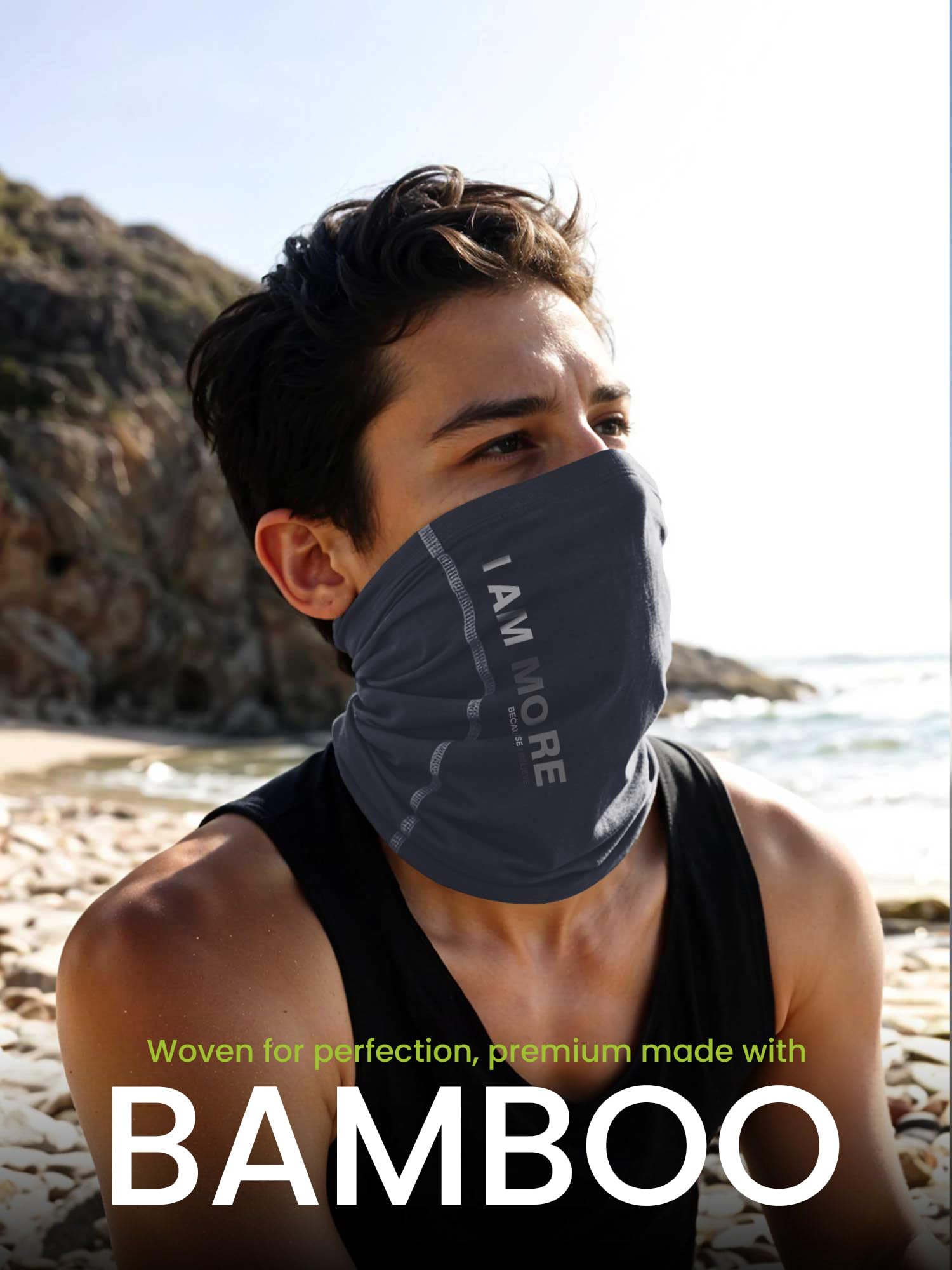 Freecultr Unisex Bamboo Bandana, Anti Microbial Super Soft & Comfort Fit, Breathable Multipurpose Headband, Face Mask for Dust Protection and Sun - Printed Pack of 2-Beach Sand,Charcoal 4