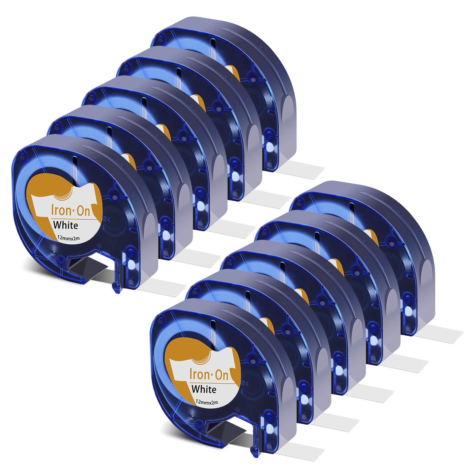 10PK Compatible for Dymo LetraTag Refills 18771 White Iron-on Clothing Label 12mm x 2m (1/2" x 6.5ft) for Letra Tag 200B LT100H LT100T QX50 Label Maker Black on White Fabric Clothes Tape