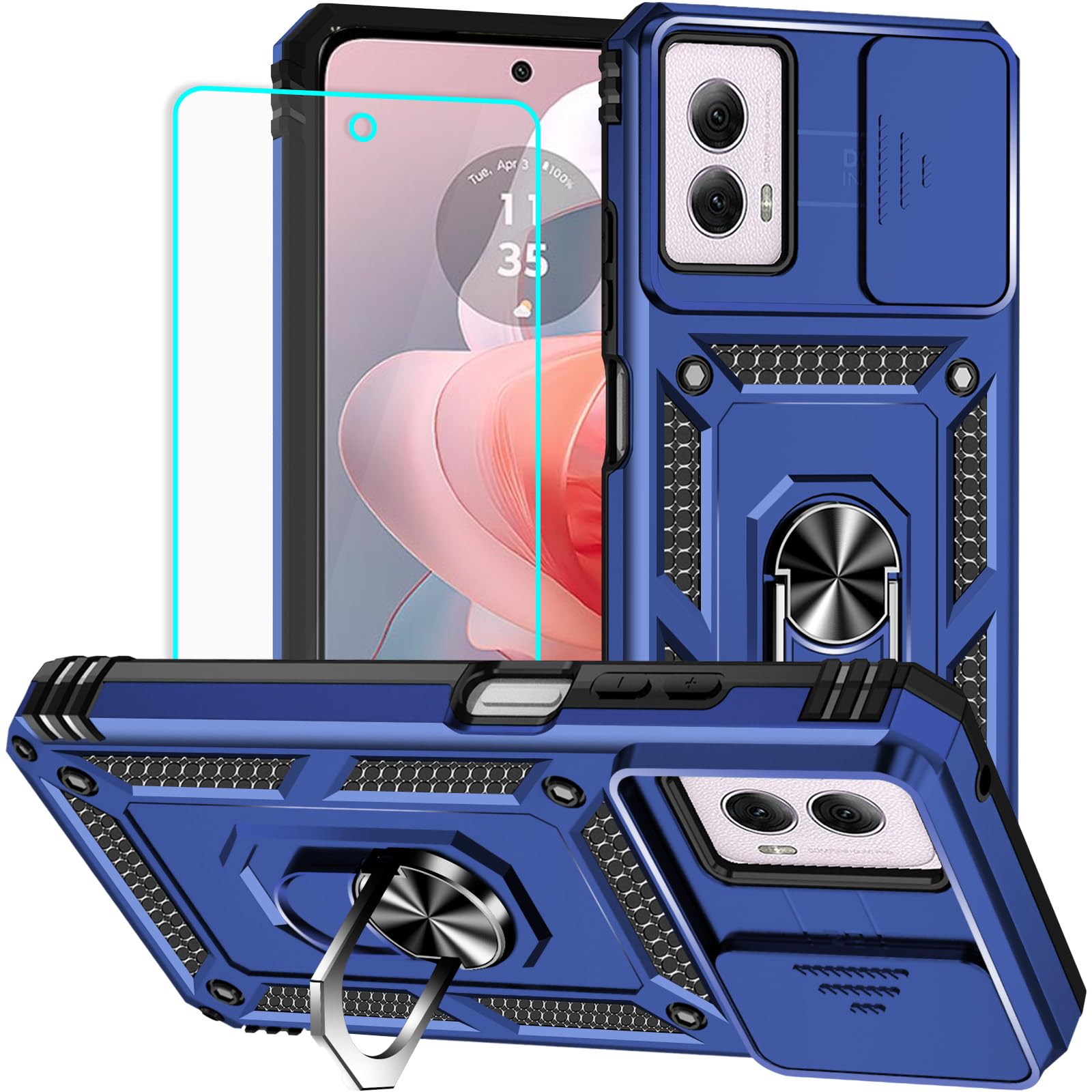 HNHYGETE for Moto G Power 5G 2024 Case with Screen Protector: [Military Grade 20ft. Drop Tested] Ring Shockproof Protective Phone Case for - Motorola