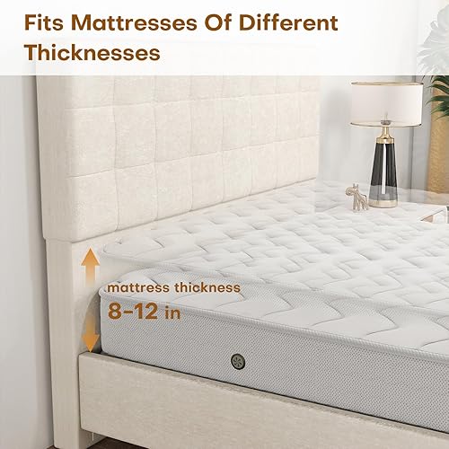 Miniatura 6 de Base de cama tapizada tamaño Queen con 4 cajones de almacenamiento, cabecera capitonada con botones de diamante, marco de metal resistente, no