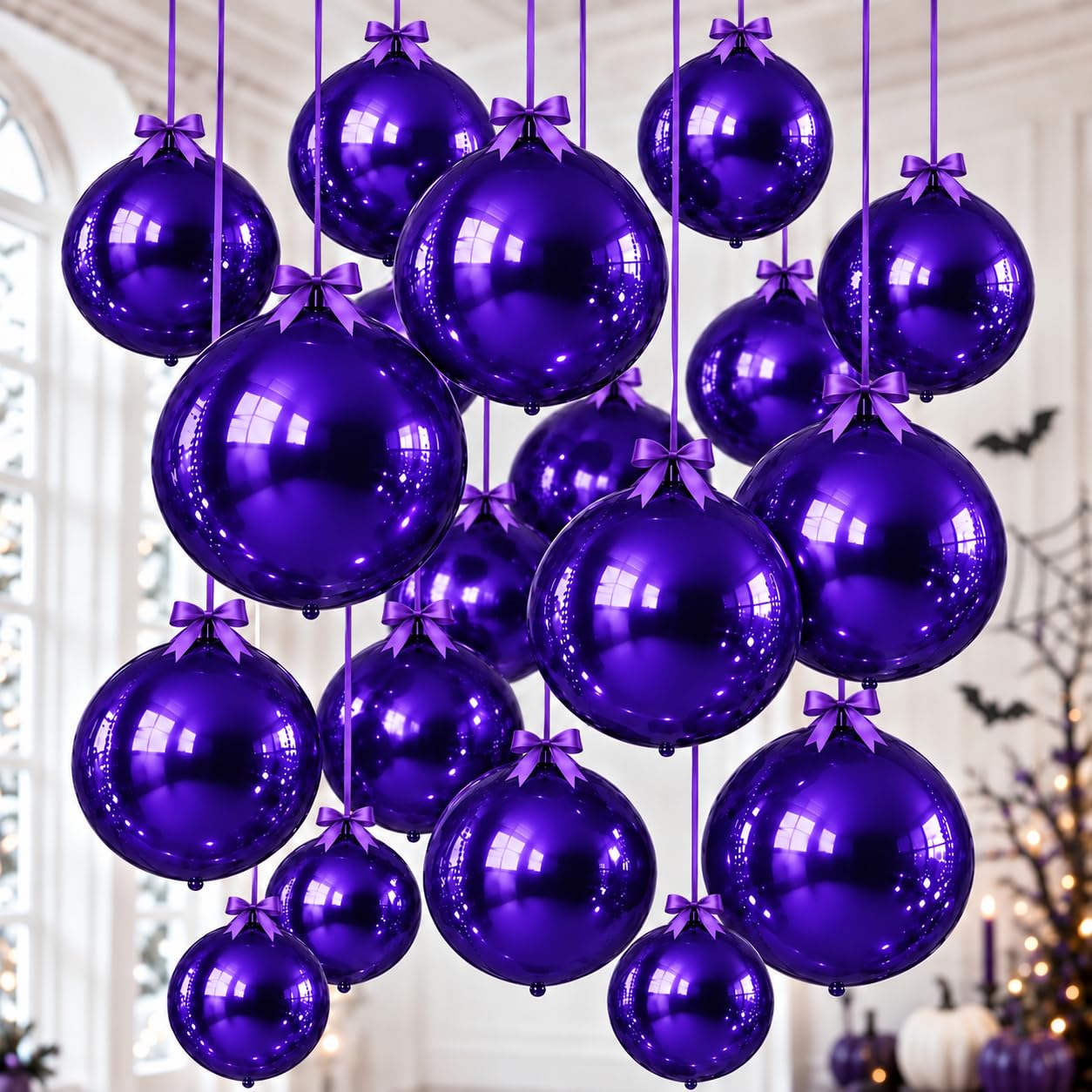 14 Pcs Purple Round Foil Balloons Halloween Purple 4D Ball Balloons