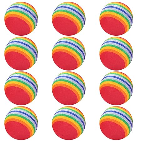 Anjetan 12PCS 1.38in Cat Rainbow Ball Anti-Biting Interactive Fun Cat Sponge Ball Kitten Foam Ball Toy Kitten Rainbow Ball Toys