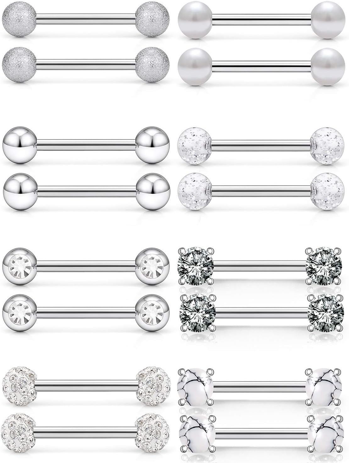 SCERRING 14G Nipple Rings Stainless Steel Nipplerings Tongue Straight Barbell Rings Body Piercing Jewelry for Women Men 9/16Inch 8 Pairs