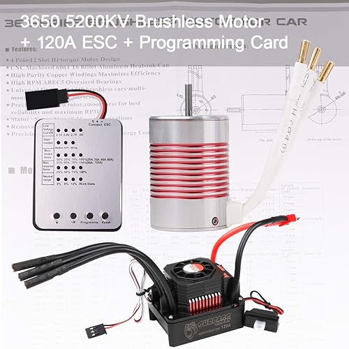 Miniatura 4 de Motor sin escobillas 3650 5200 KV sin sensor con controlador electrónico de velocidad ESC de 120 A y tarjeta de programación, motor impermeable ESC