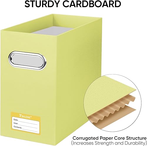 Miniatura 20 de BALEINE Caja organizadora de archivos, organizador de carpetas de archivos de cartón con asa para tamaño carta, caja de archivos plegable portátil