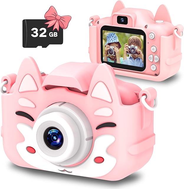 Slothcloud Kids Selfie Camera,Birthday Gifts for Boys Age 6-12,HD Digital Video Cameras for Toddler,Toy for 6 7 8 9 10 11 12 Year Old teens with 32GB SD Card,Kids Toys Gifts for Birthday(Light Pink)