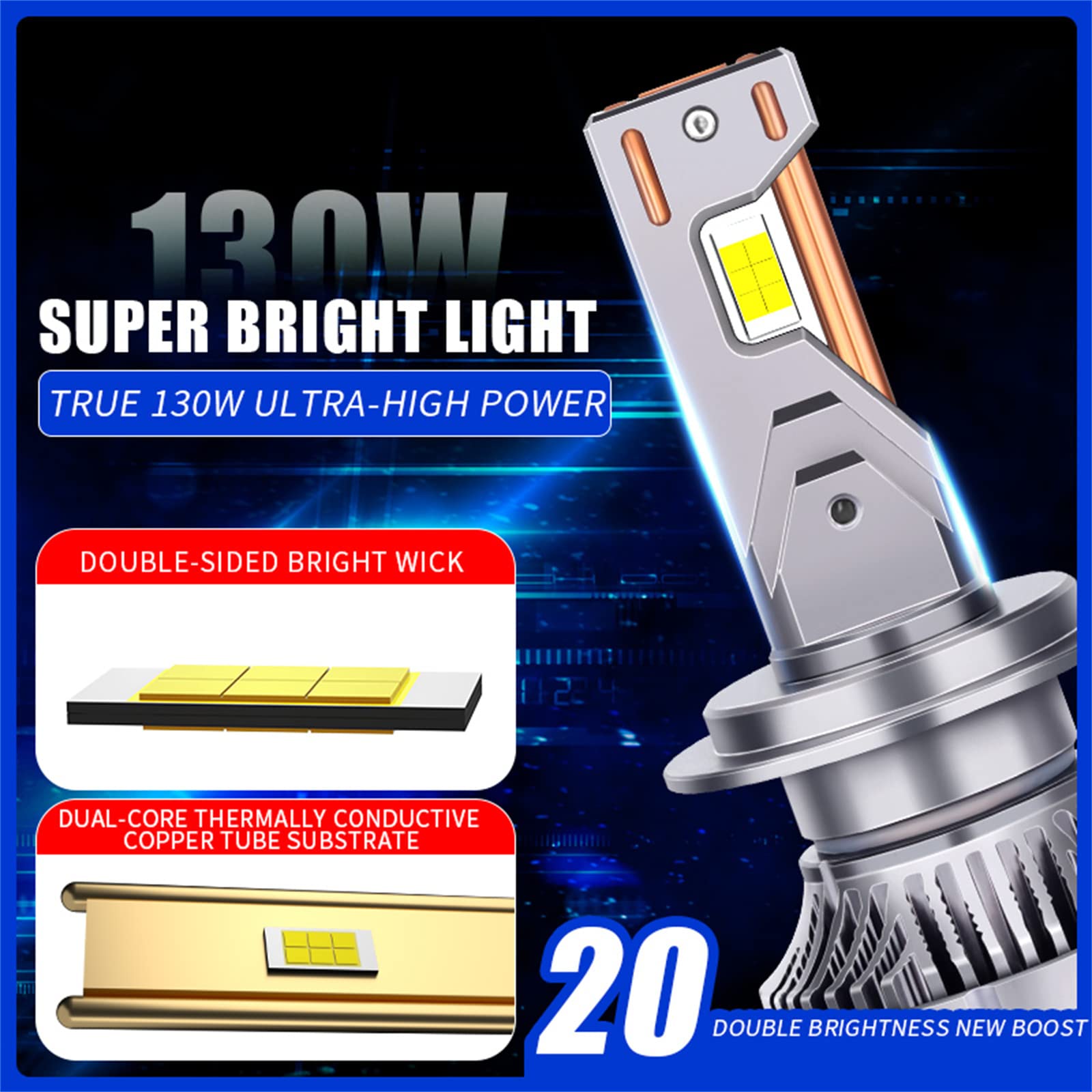 Bombillas LED Para Faros Delanteros, 600% De Brillo Bombilla LED De Temperatura De Tres Colores, Kit De Bombillas Para Faros Delanteros De Repuesto Plug-And-Play, Paquete De 2,H1