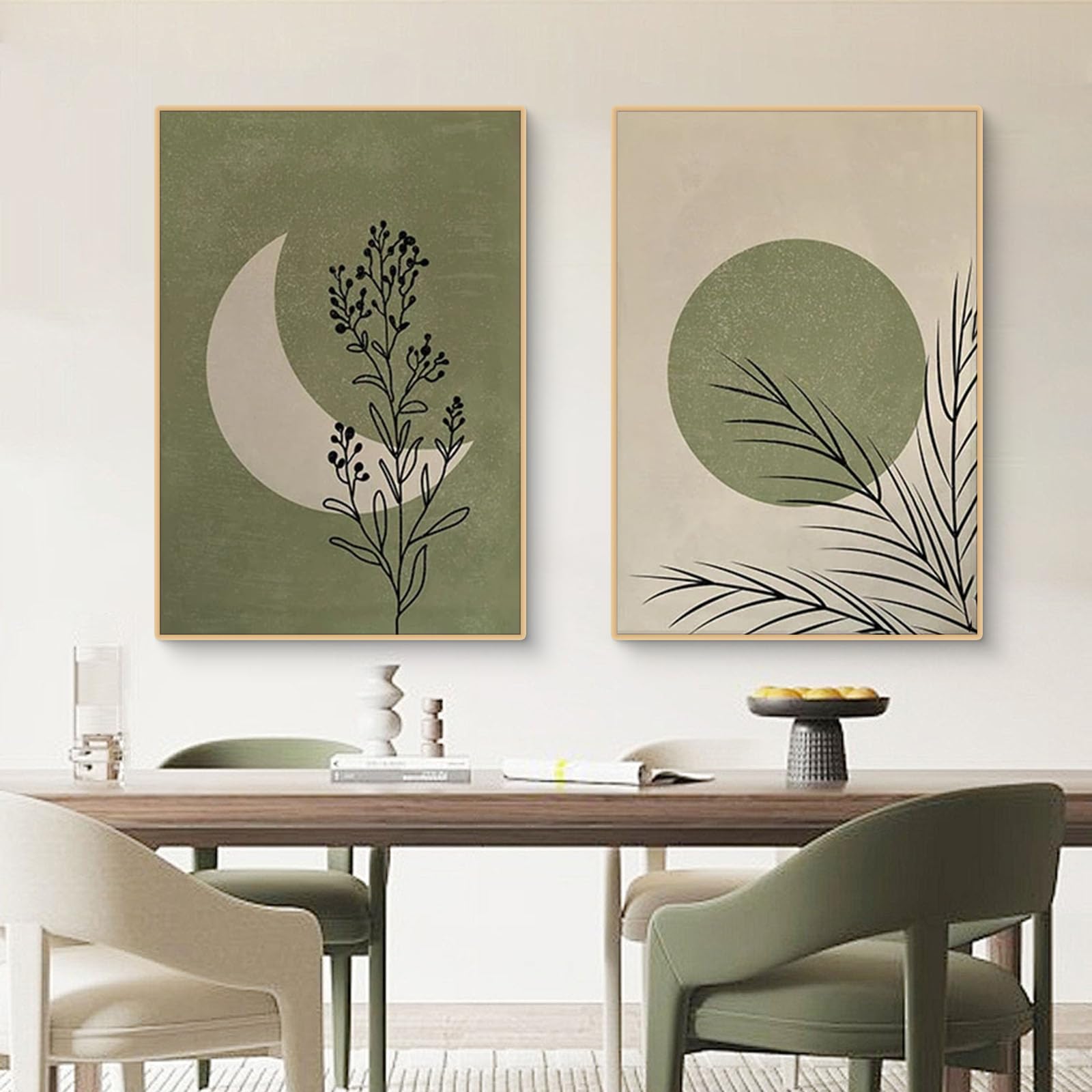 Ueiwffzo 2er Grün Abstrakt Poster Set, Mond Kunst Wandbilder