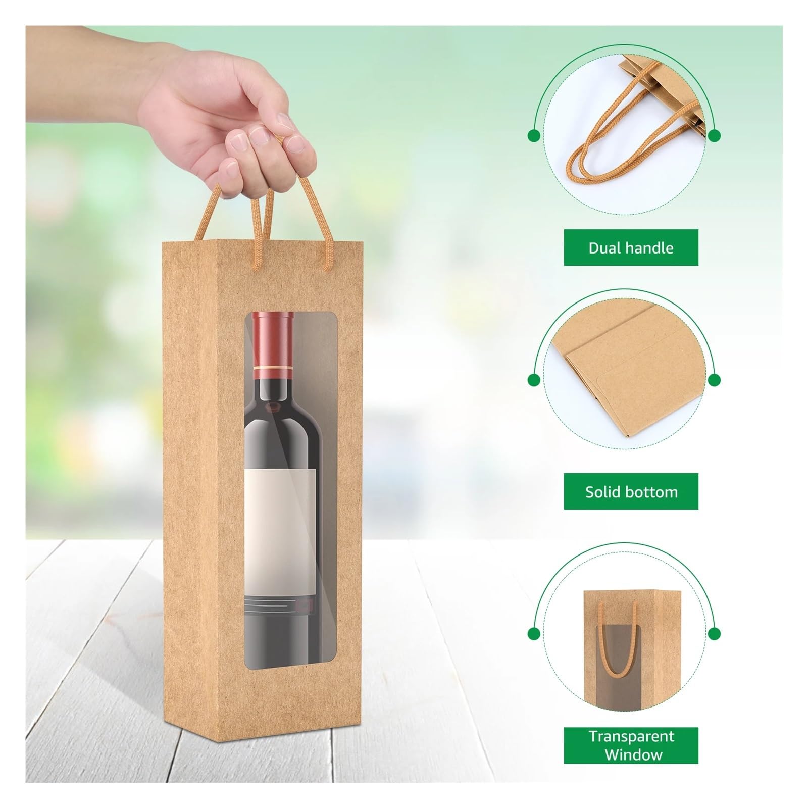 Lot de 24 sacs cadeaux rectangulaires en papier pour bouteille de vin, Velin jaune, 12.5x8.5x36cm