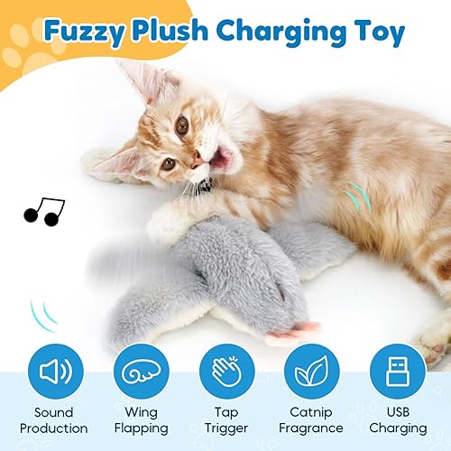 Miniatura 3 de Juguete interactivo para gatos con alas aleteadas, juguete de pájaros voladores para gatos, simulación voladora, gorrión eléctrico que sacude,
