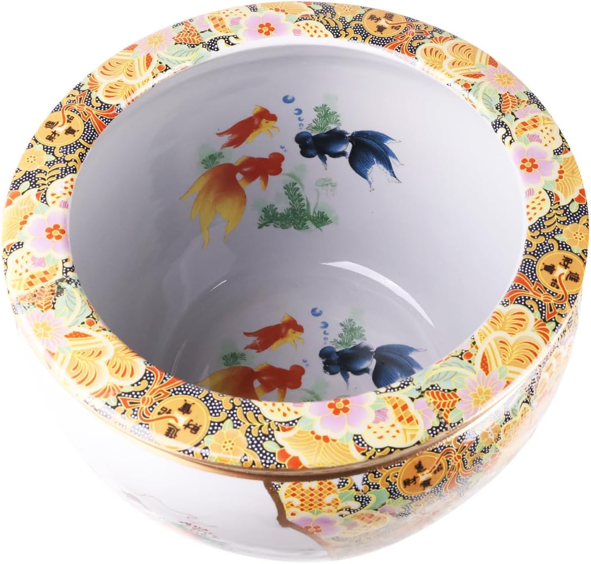 Oriental Furnishings Chinese Porcelain Fishbowl Planters in Satsuma Geishas (12" W x 9" H | Base 7.875")