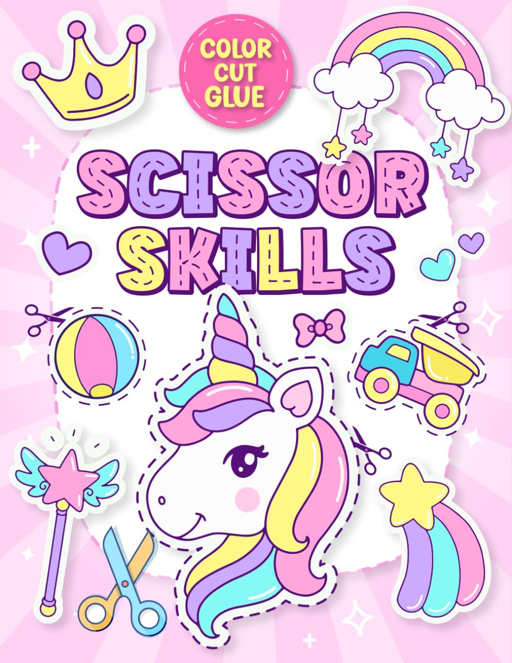 Scissor Skills Activity Book for 3-5 Years Old: Color Cut And Paste Activities for Preschool Kids, includes unicorns, Vehicles, Dinosaur, Animals