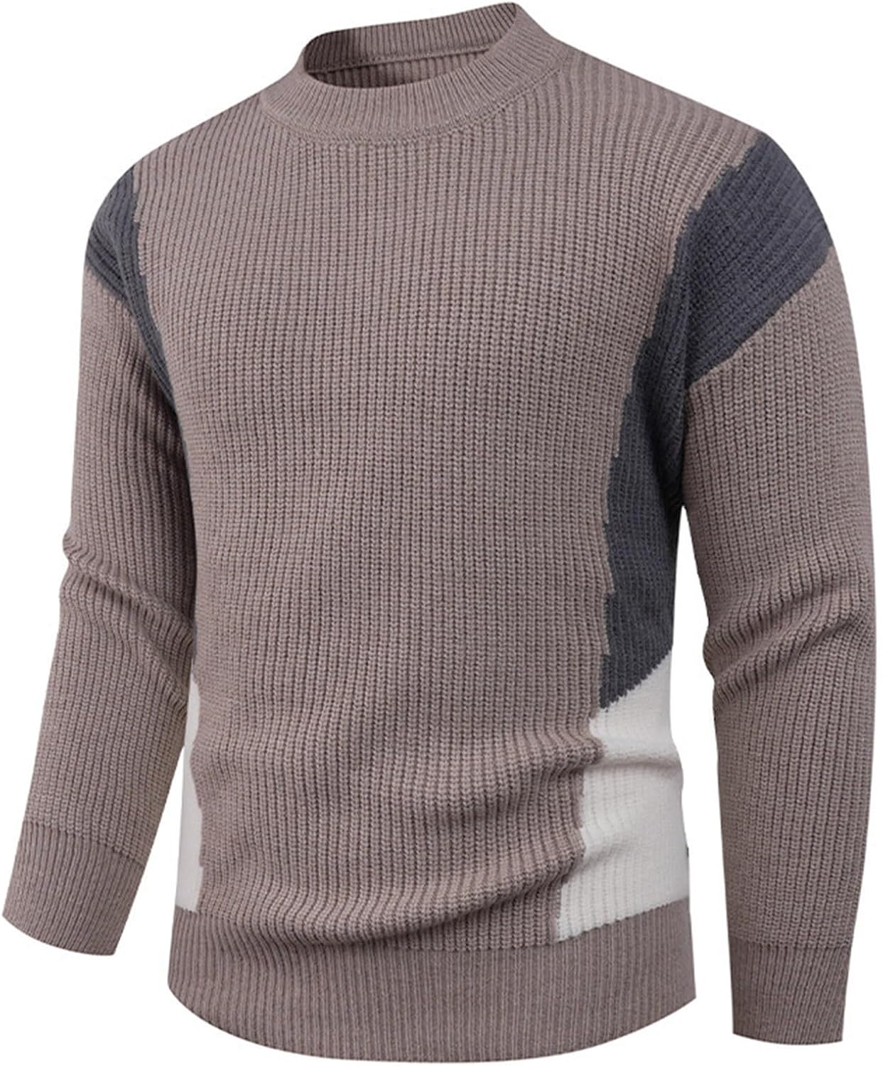 Cambkatl Men's Color Block Crewneck Sweaters, Stretch Casual Long Sleeve Pullover 2025 Fall Winter Knitted Jumper Tops