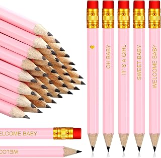 50 Pieces Half Pencils for Baby Shower, Sharpened Pencils with Erasers Pencils, Presharpened Woodcase Pencils for Baby School Golf Office Supplies, 4 Inch (Pink, Girl Style)