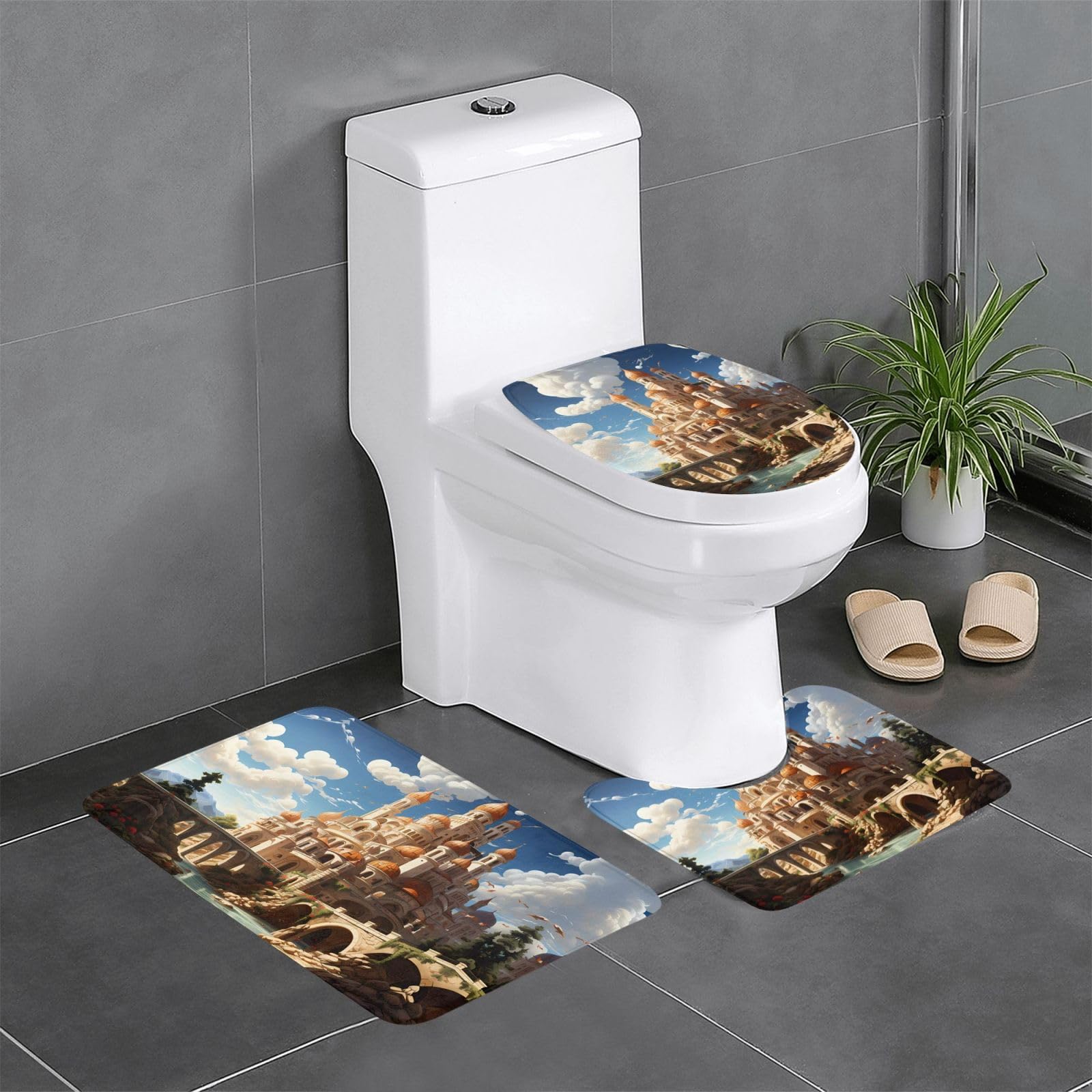 Tapis de bain anime château ciel lot de 3 antidérapant en microfibre pour salle de bain