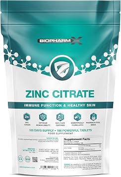 Premium Zinc Citrate 150% NRV 100 Tablets / 1 Per Day - Pure Certified