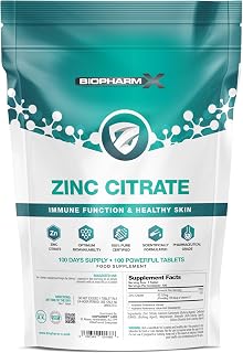 Zinc Citrate (100% Pure Certified/Maximum Strength 50mg Tablets x 100 (1 Per Day)