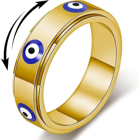 Evil Eye Fidget Ring for Women - 18K Gold Plated Stainless Steel Spinner Rings for ...