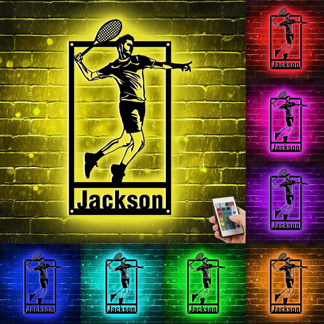 Personalized Tennis Ball Metal Wall Sign with LED Light Custom Name Number Rugby Wall Art Sign Tennis Team Neon Lamp Us Tennis Helmet Sign Tennis Room LED Decor Gift for Men Sport Player Lover