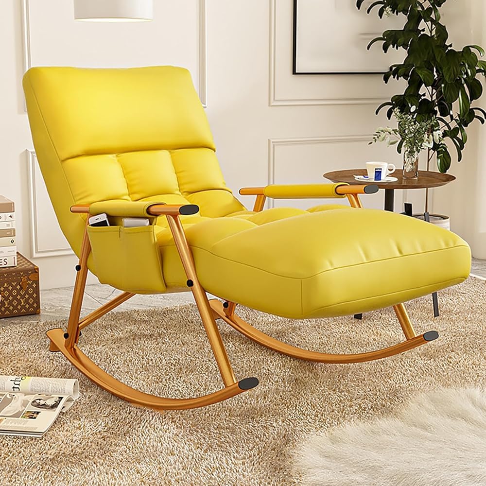 Fauteuil de relaxation avec repose-pied réglable structure métal or 60x96cm