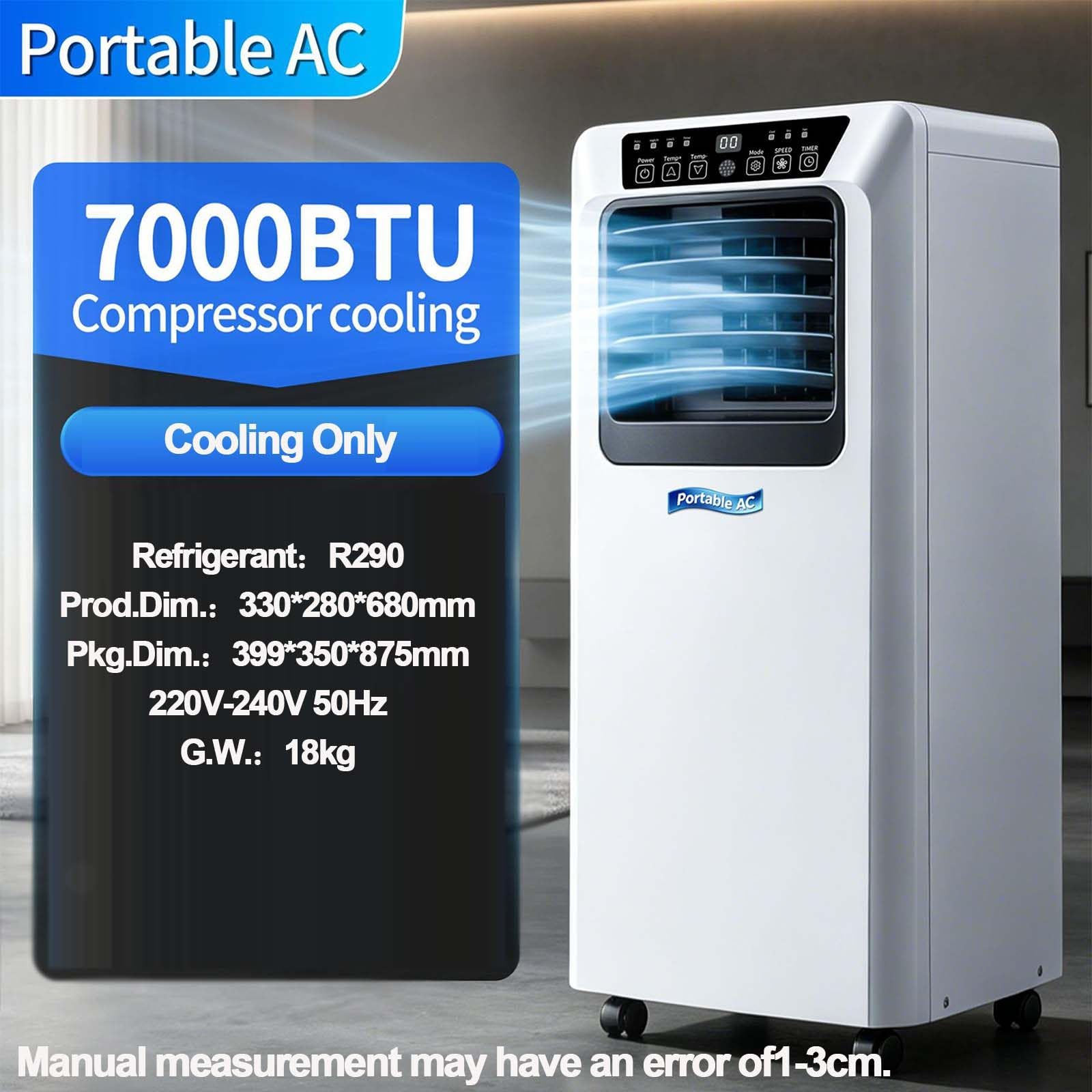 Condizionatore Portatile Compatto,Grande Potenza Raffreddamento Da 1Hp | Con Deumidificatore 7000btu Telecomando,Timer 24h, Per Casa,Condizionatore Portatile Unità Ac Silenziosa E Intelligente