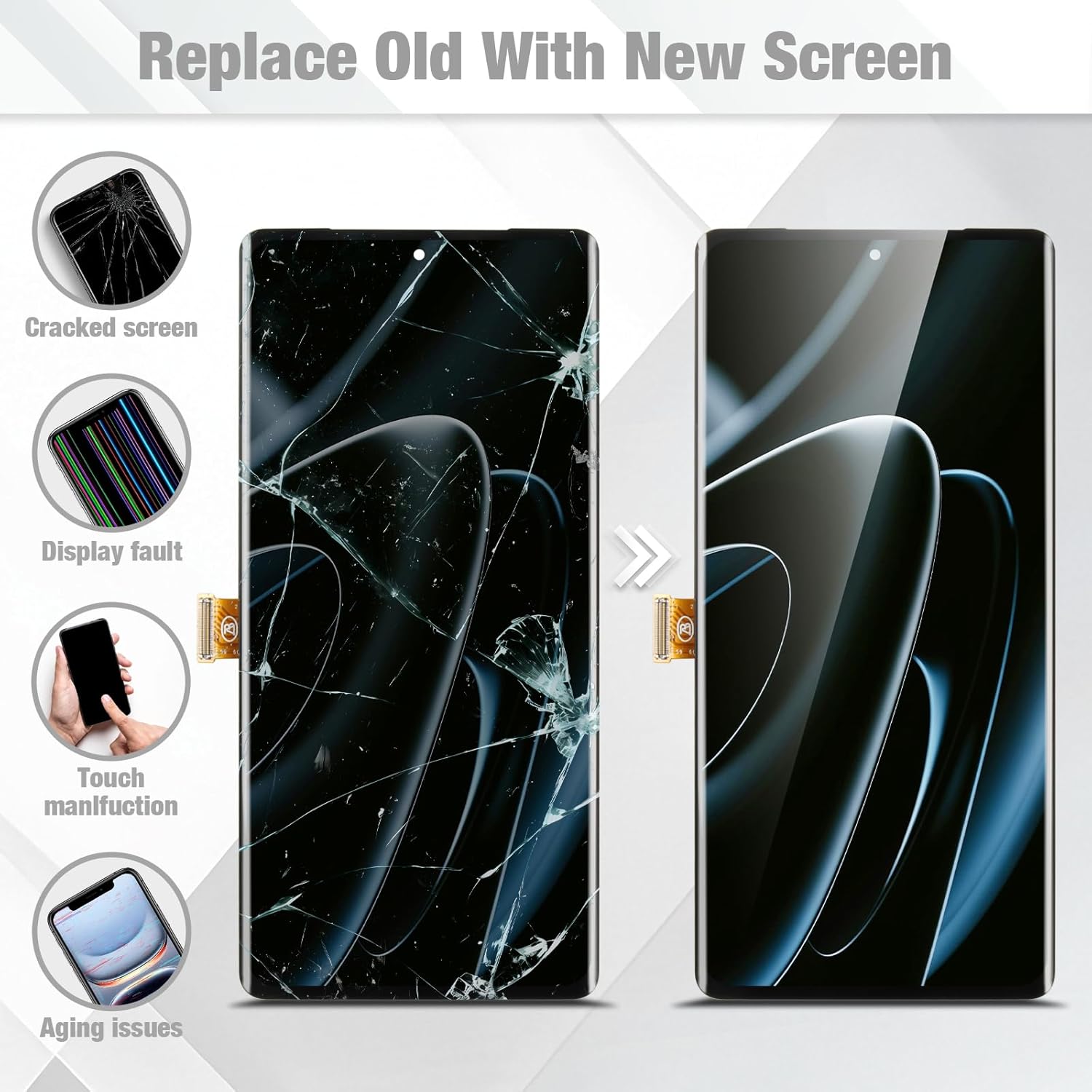 OLED Screen Replacement for Google Pixel 7 Pro LCD Display GP4BC GE2AE Touch Screen Assembly with Repair Tools (Black with Frame,Fingerprint Support)