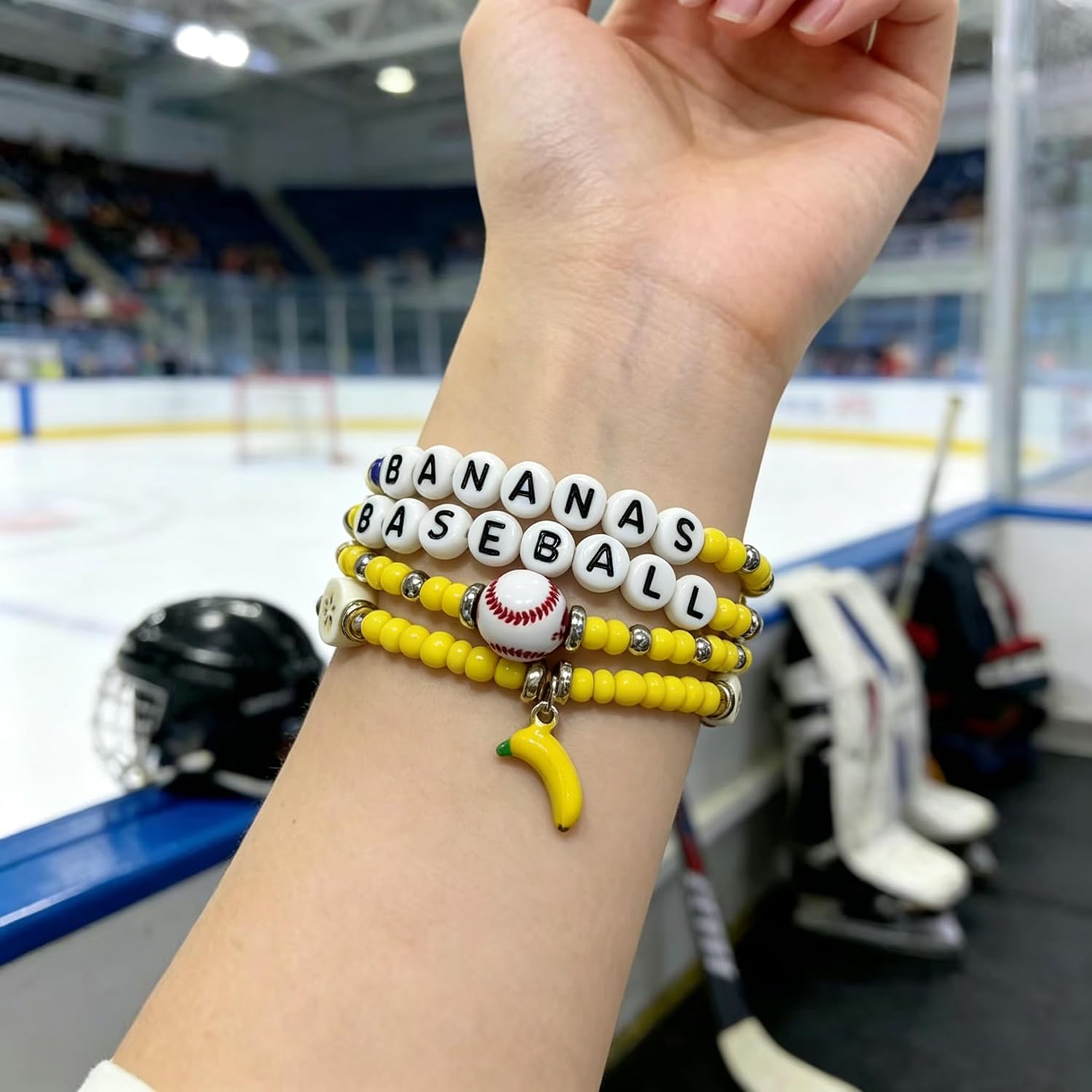 4PCS Savannah Merch Bananas Inspired Bracelet Baseball Birthday Party Friendship Gifts for Fans Decor, Personalized Letter Beads
