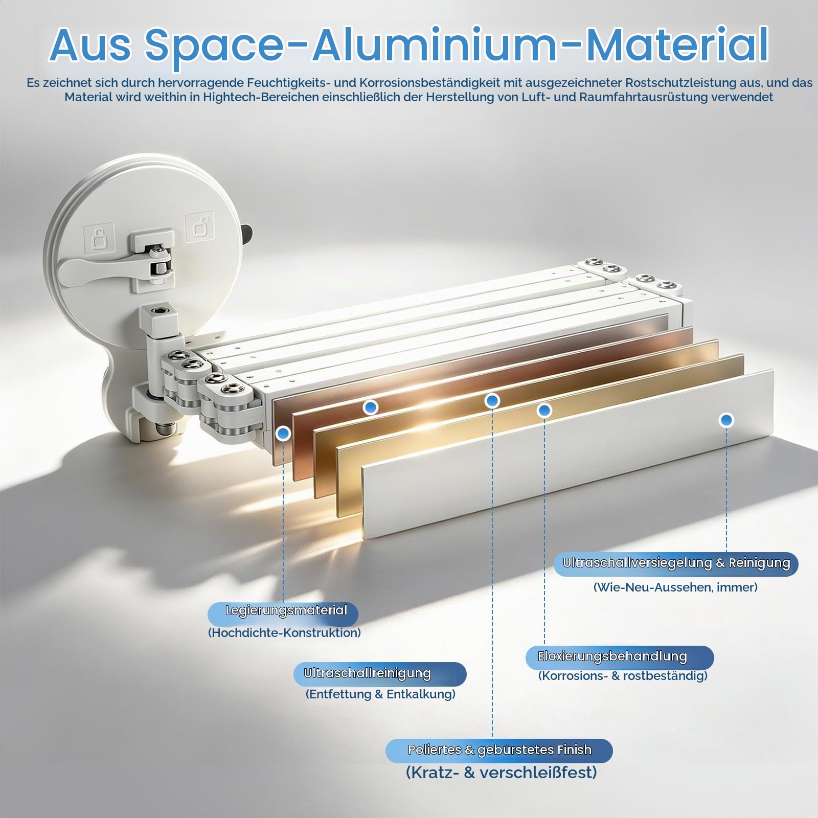 Duschvorhangstange Ohne Bohren, 2M Faltbare Duschstange mit 2 Starker Saugnäpfen, L/U Form Zusammenklappbar, Aluminium Duschstange für Badezimmer, Badewanne & Wäscheständer (Ohne Duschvorhang)