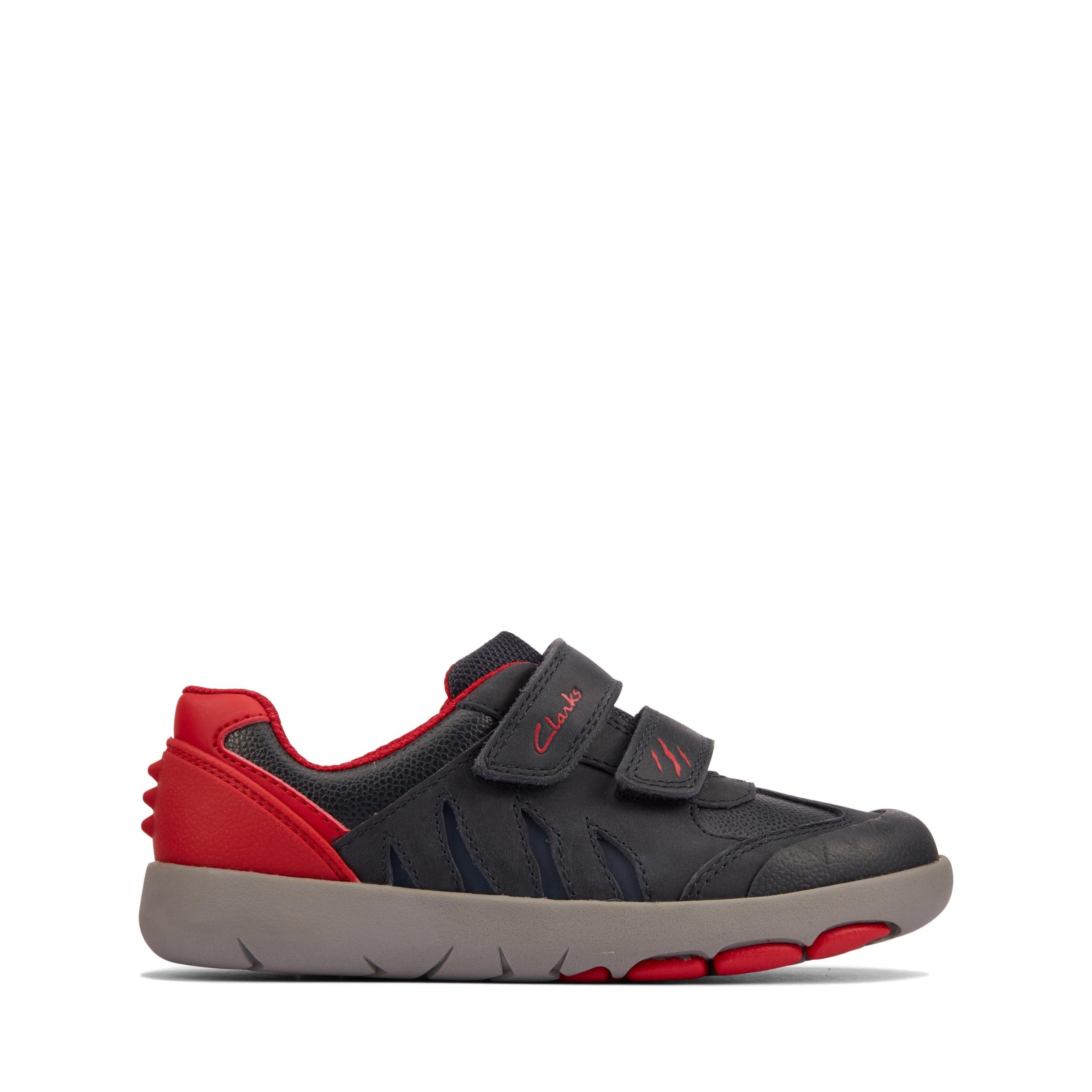 CLARKS Astrol Orin K Sneaker, Navy/Red Lea, 1.5 UK Child