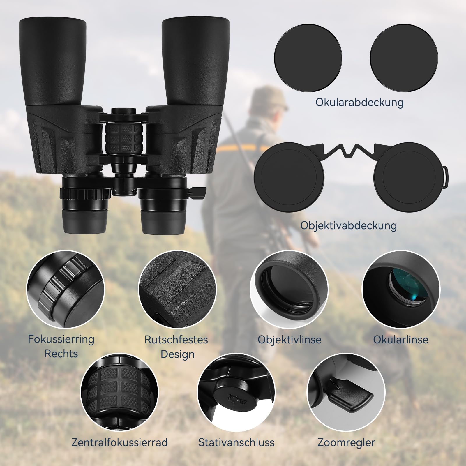 Prismáticos con zoom de alta potencia de 10-30 x 50 para adultos, prismáticos profesionales militares HD con prisma BAK4/lente FMC/visión grande/impermeable/visión nocturna con poca luz para