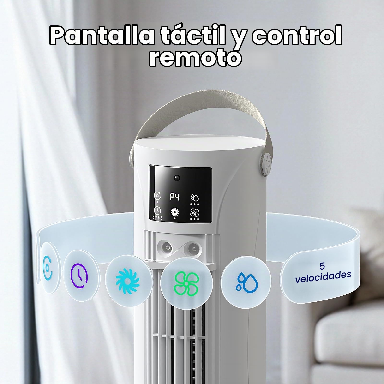Aire Acondicionado Portátil – Mini Aire Acondicionado con Función de Refrigeración y Humidificación, 4 Niveles de Temporizador, Salida de Aire Oscilante de 120°, Oficina, Dormitorio（Blanco perla）