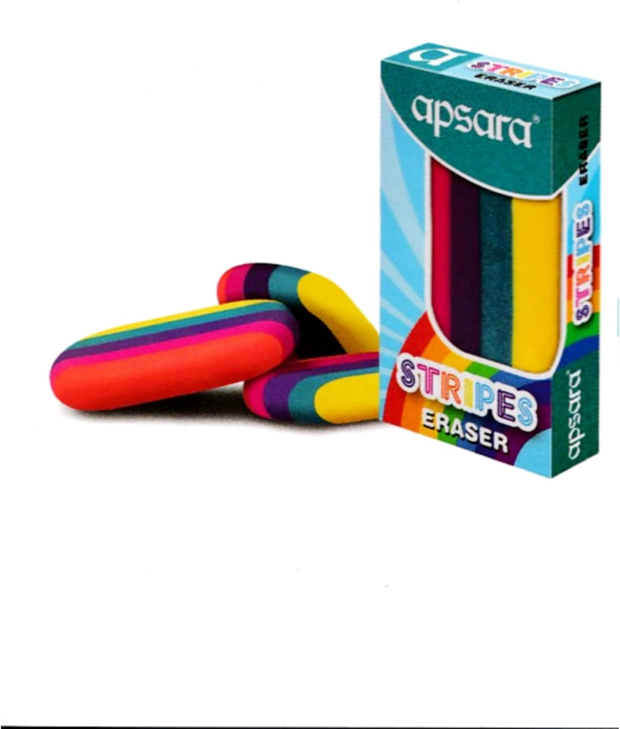 APSARA Stripes Coloured Non DUST Eraser Pack of 10 Eraser GsmDumanhill Registered Listing (Apsara Stripes Eraser)