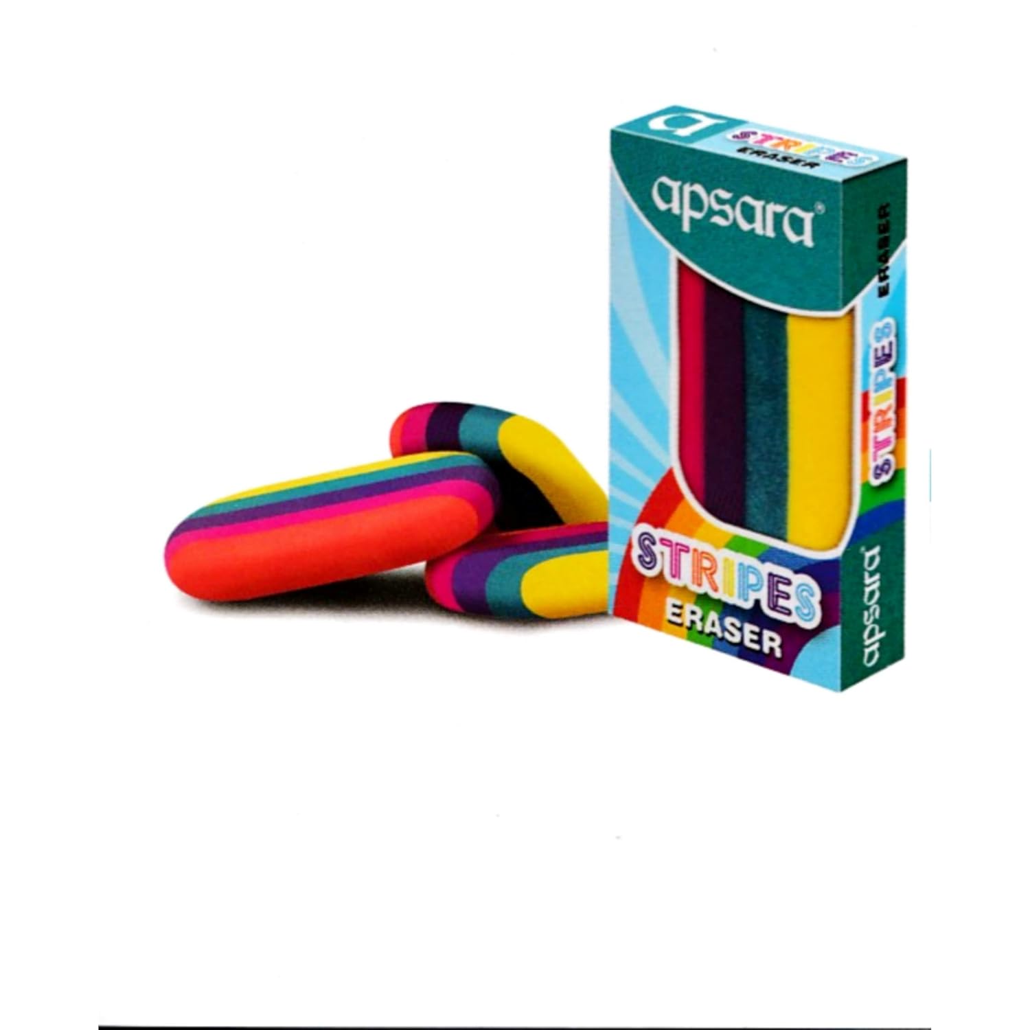 Apsara Stripes Coloured Non Dust Eraser | Multi-Coloured Fluorescent Eraser | Soft & Smooth Erasing | Use for Students, Artists, Professionals & Office Perpose Use | (Pack of 10 Erasers), Multi-Color