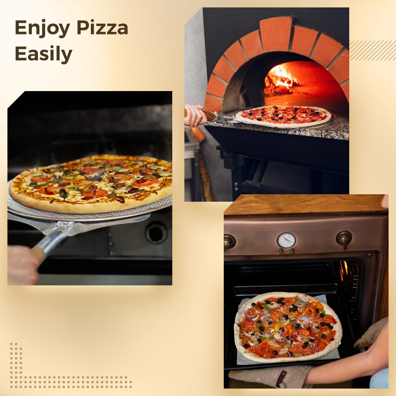 PONDON Set di schermi per pizza da 10 e 12 pollici, Rete di cottura per pizza in alluminio, Padella a rete professionale per pizza senza cuciture, Strumenti per la produzione di pizza da ristorante di
