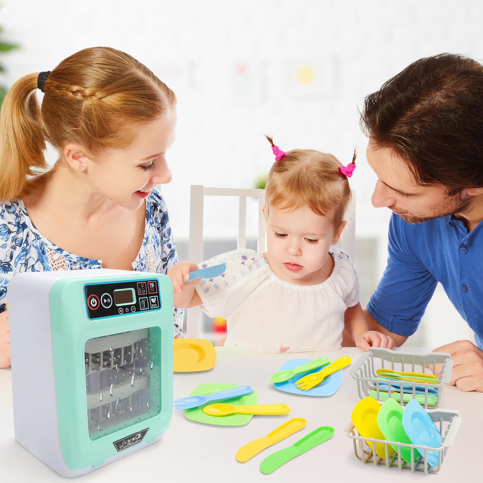 deAO Speelkeukenset voor kinderen, jongens, 50 stuks, speelkeukenaccessoires met geluiden, licht, stoom, fantasiespel, keukenspeelgoed, verjaardag, kerstman, cadeaus voor peuters van 2-12 jaar