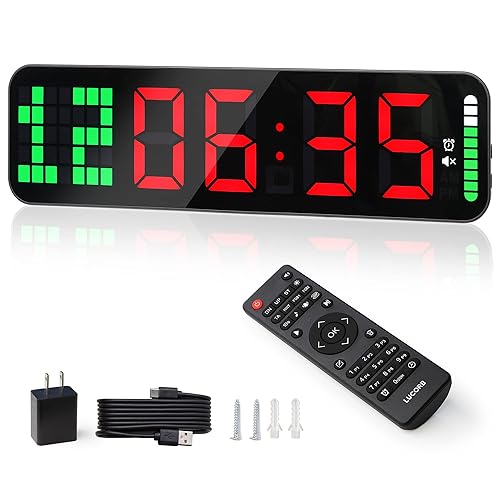 LUCORB Gym Timer - Large Digital Gym Clock Wall with Interval Time Progress Bar, Countdown/Up Stopwatch, Remote Control for Home Gym Garage Boxing Crossfit - Black+red