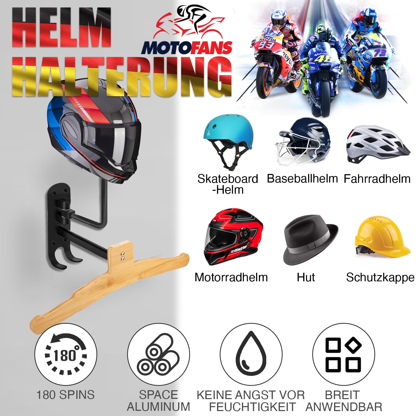 Motorrad Zubehör für Biker – 2-in-1 Wandhalterung für Helm & Jacke – Stylischer Helmhalter im Totenkopf Design